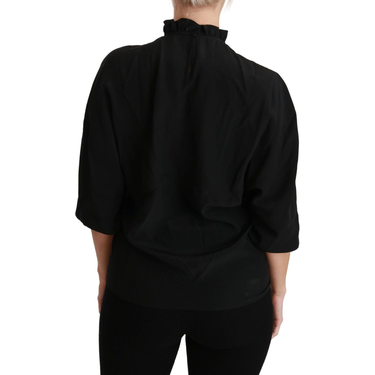 Elegant Black Silk Short Sleeve Blouse