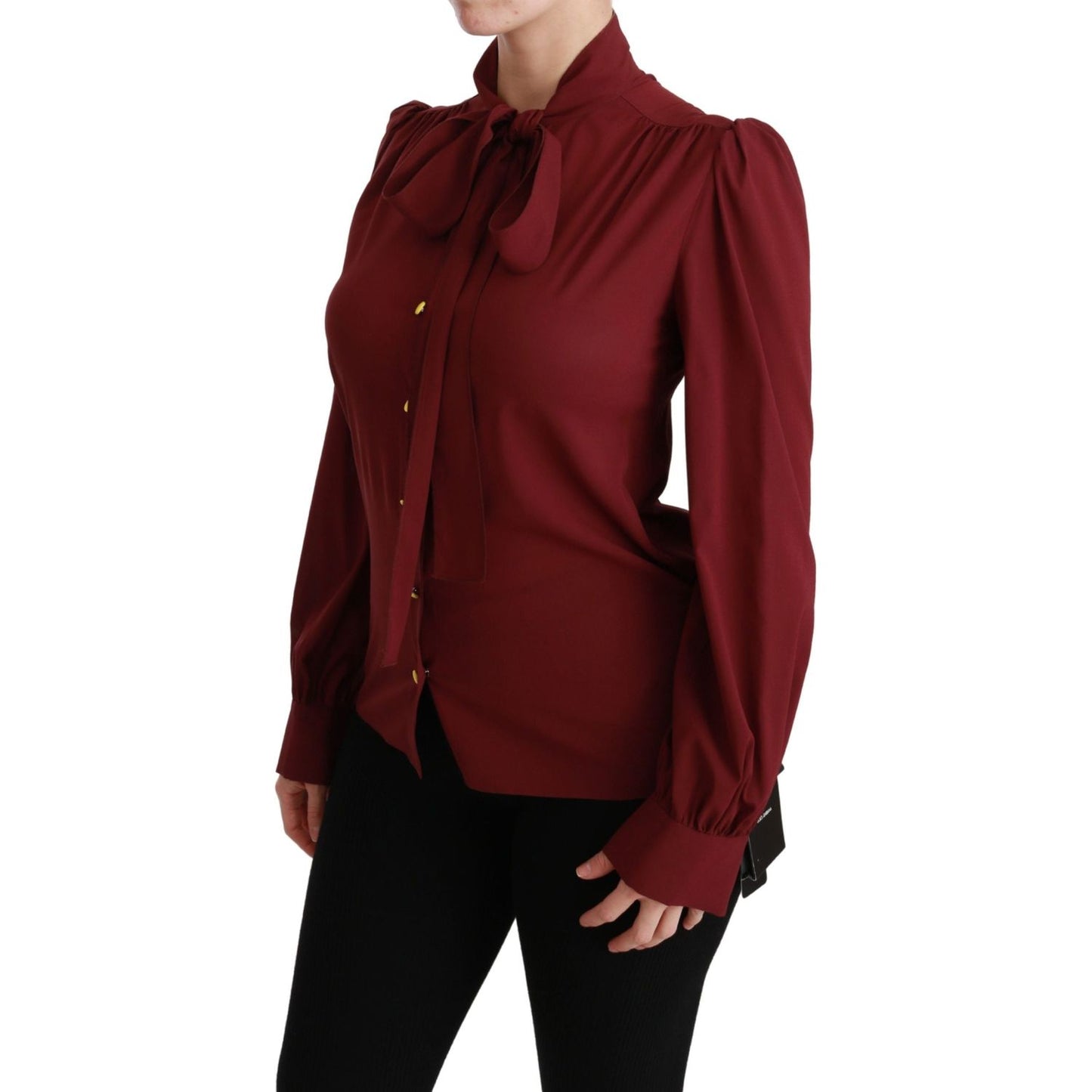 Elegant Maroon Silk Blend Polo Blouse