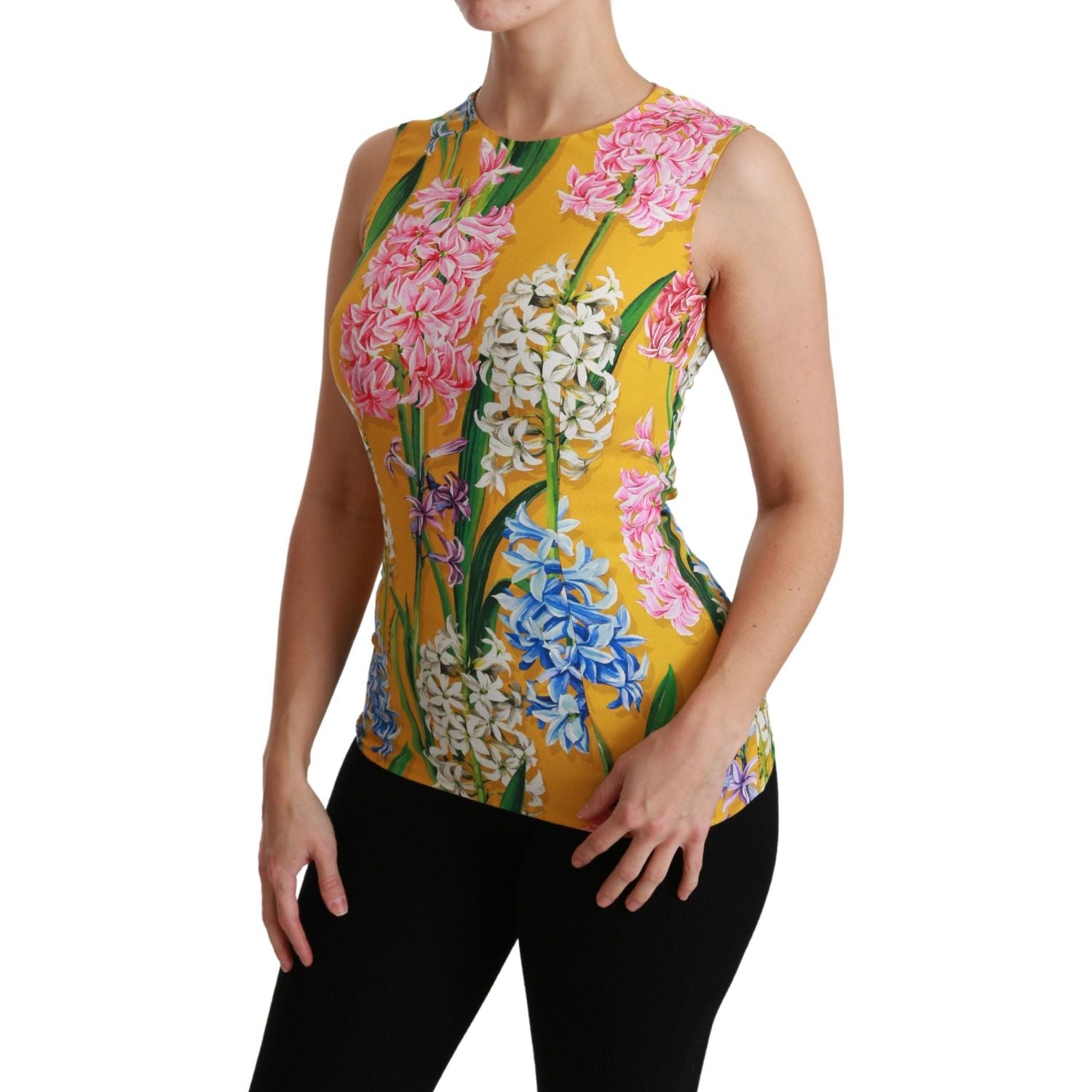 Dolce & Gabbana Yellow Floral Stretch Top Tank Blouse