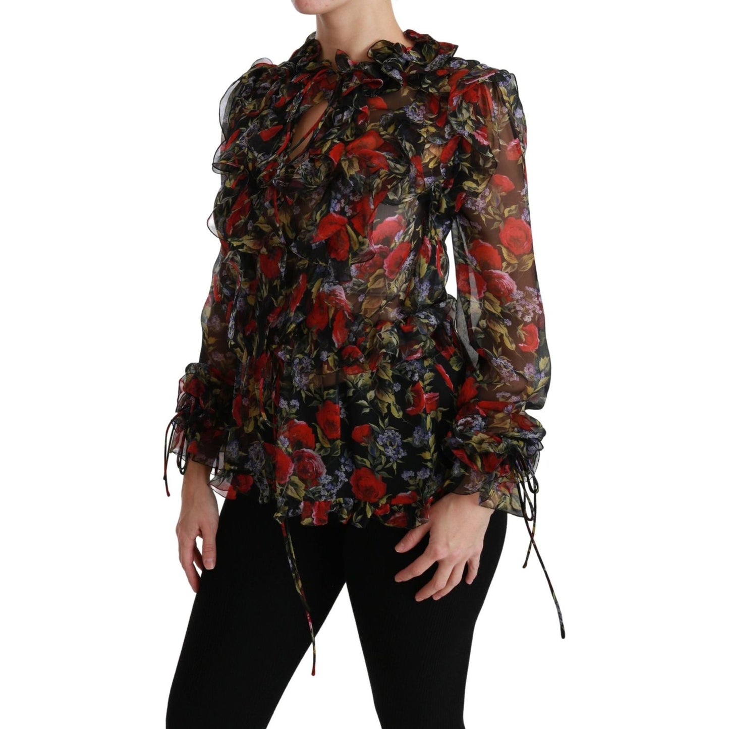 Elegant Floral Silk Long Sleeve Blouse