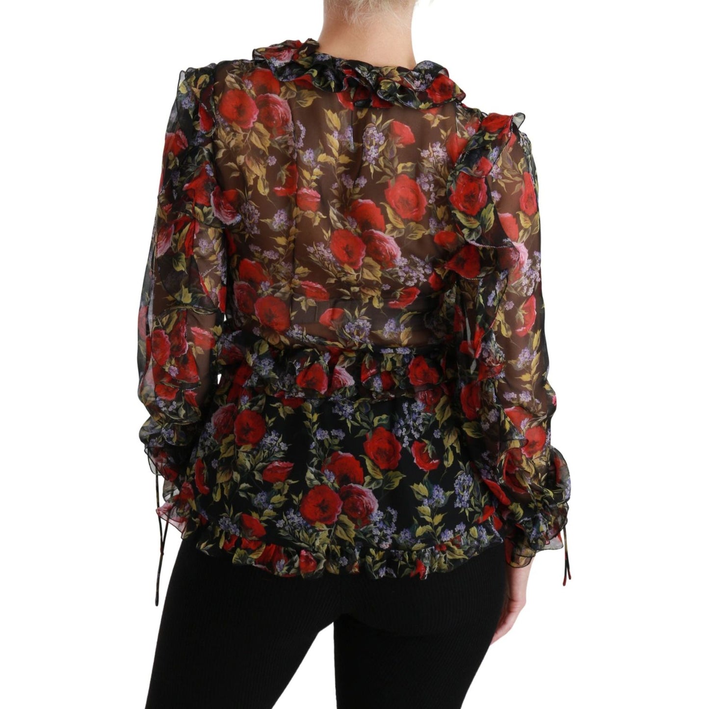 Dolce & Gabbana Black Floral Roses Blouse Silk Top