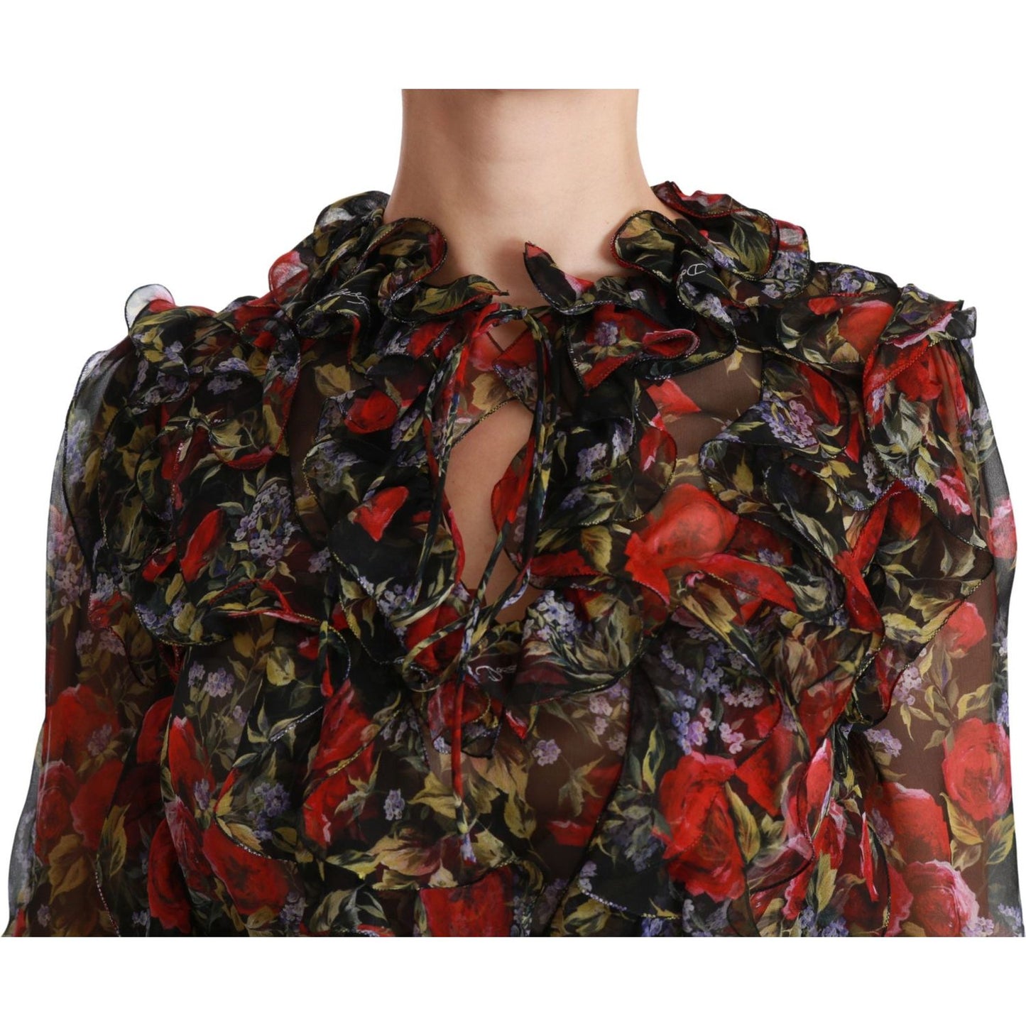 Elegant Floral Silk Long Sleeve Blouse