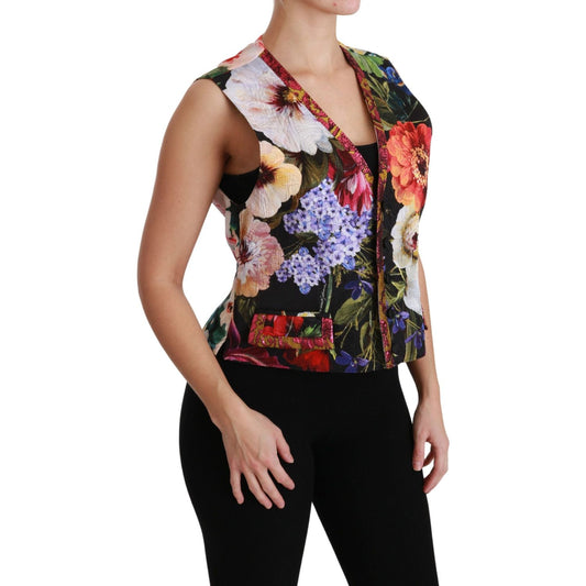 Multicolor Brocade Floral Sleeveless Vest