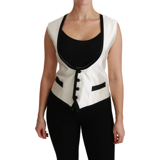 Elegant Silk Sleeveless Vest in Black & White