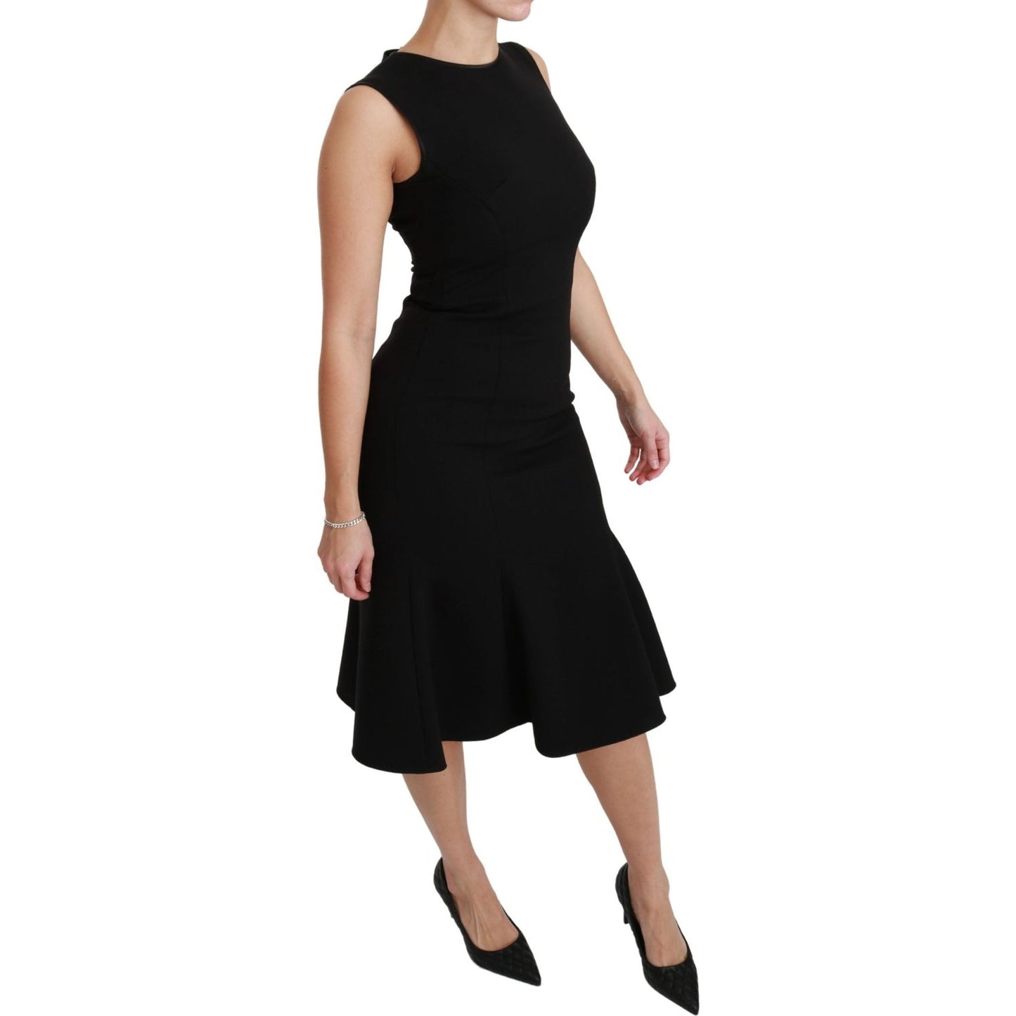 Elegant Black Fit Flare Wool Blend Dress