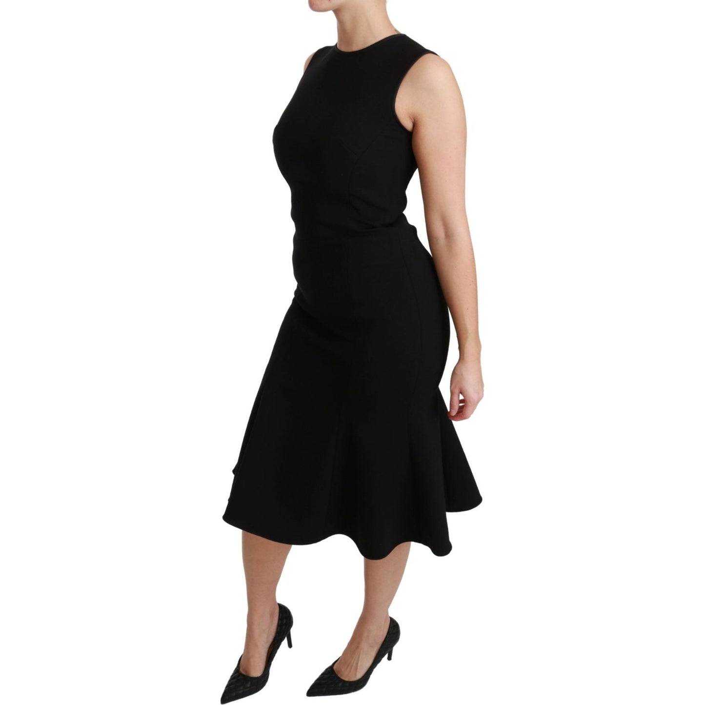 Elegant Black Fit Flare Wool Blend Dress