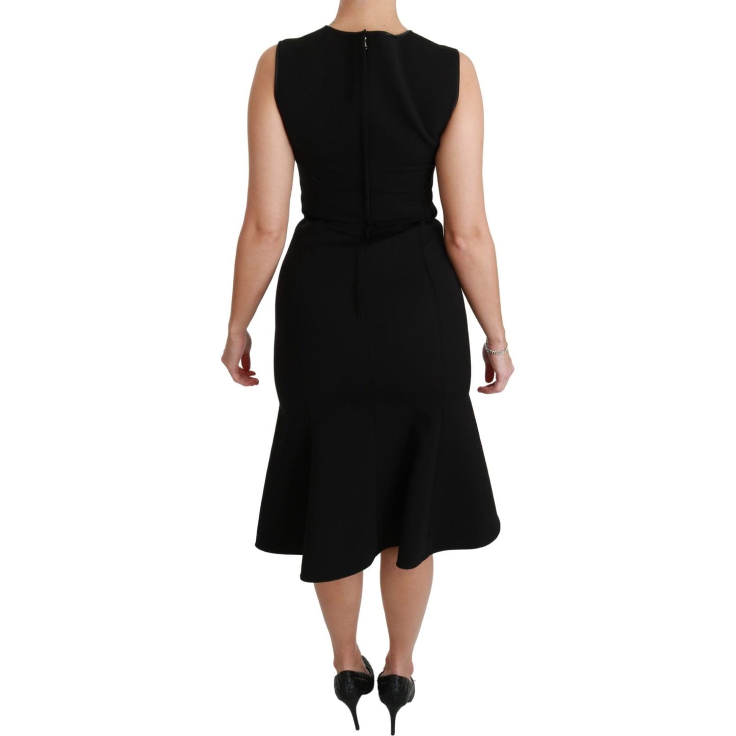 Elegant Black Fit Flare Wool Blend Dress