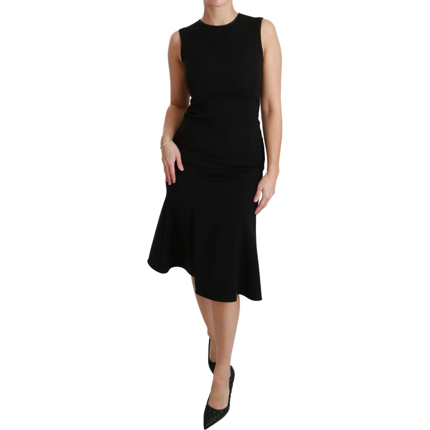 Elegant Black Fit Flare Wool Blend Dress