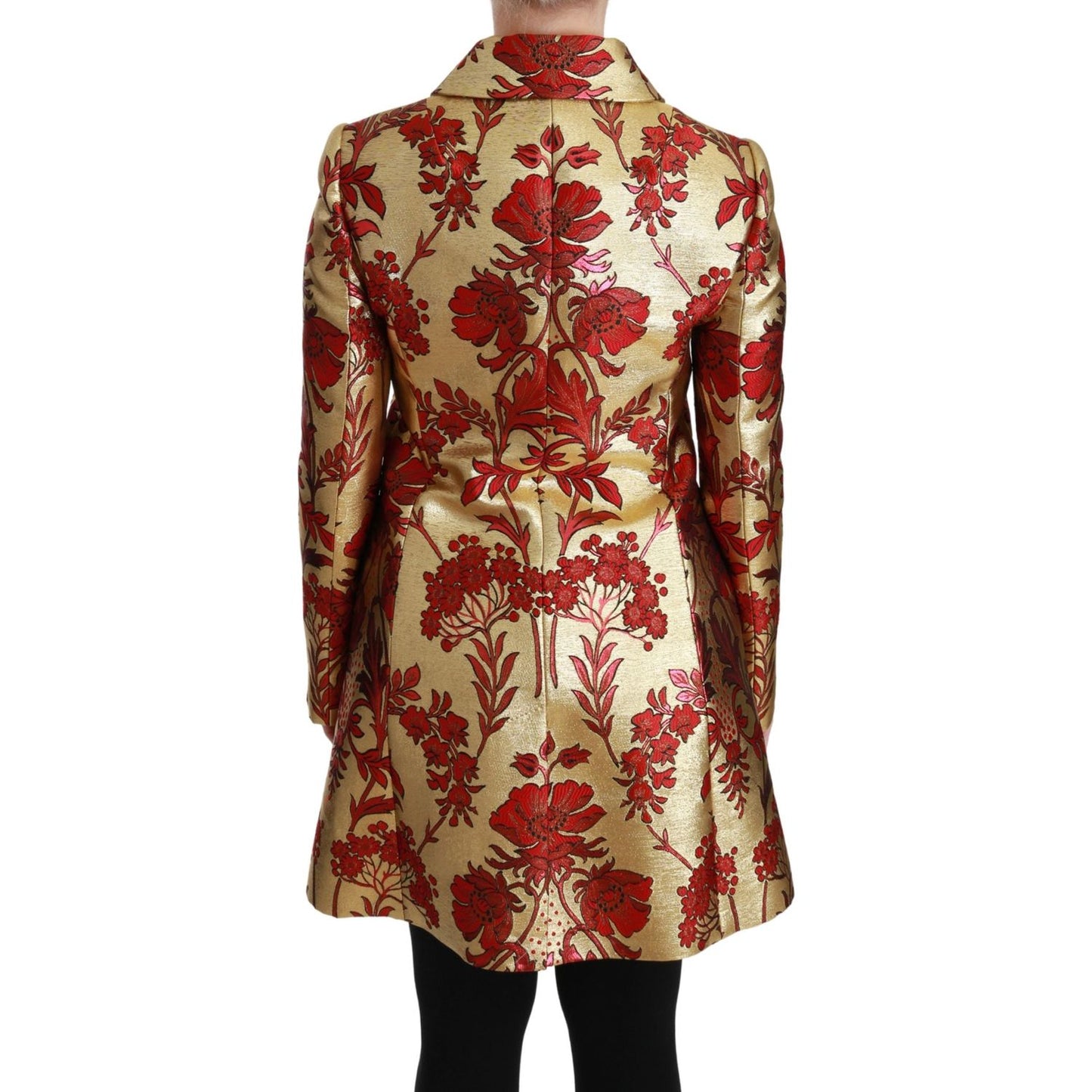 Elegant Gold Floral Brocade Trench Coat