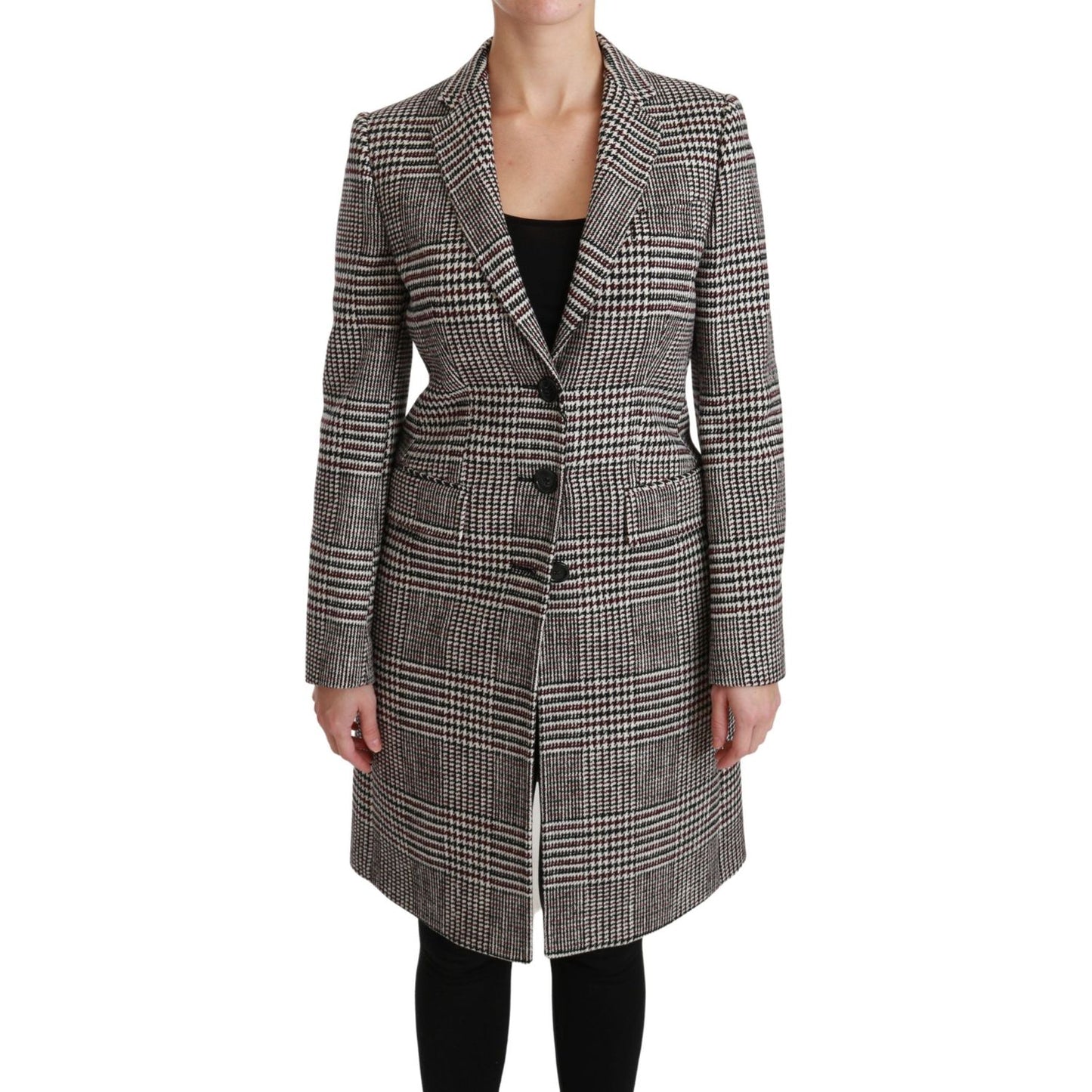 Elegant Multicolor Checked Knee-Length Jacket Coat