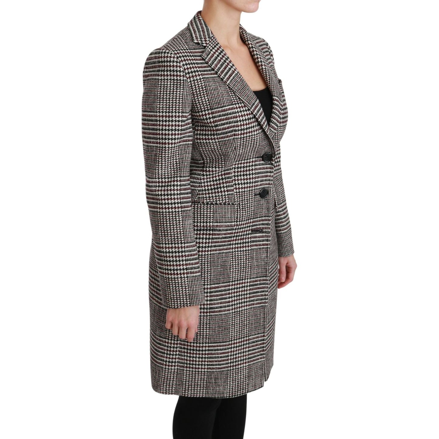 Elegant Multicolor Checked Knee-Length Jacket Coat