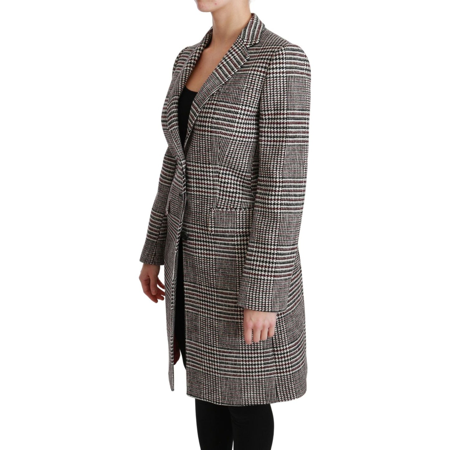 Elegant Multicolor Checked Knee-Length Jacket Coat