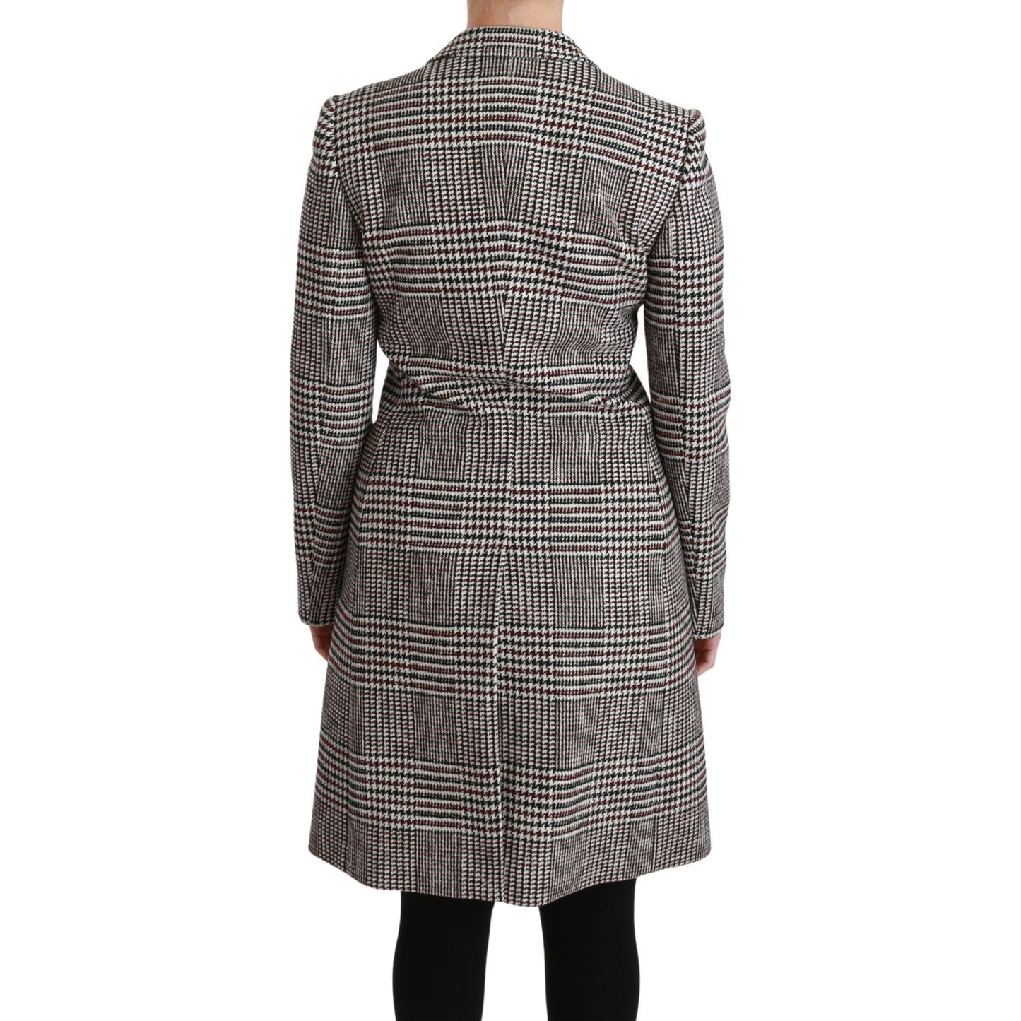 Elegant Multicolor Checked Knee-Length Jacket Coat