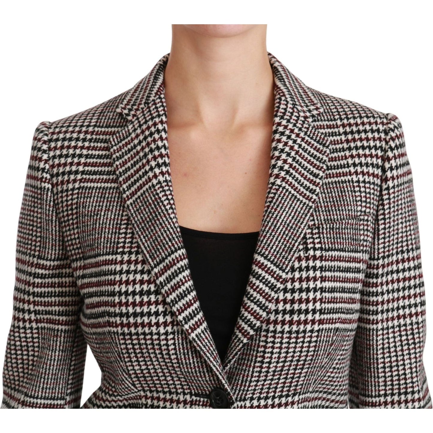 Elegant Multicolor Checked Knee-Length Jacket Coat