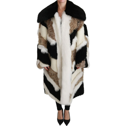 Elegant Multicolor Shearling Cape Coat