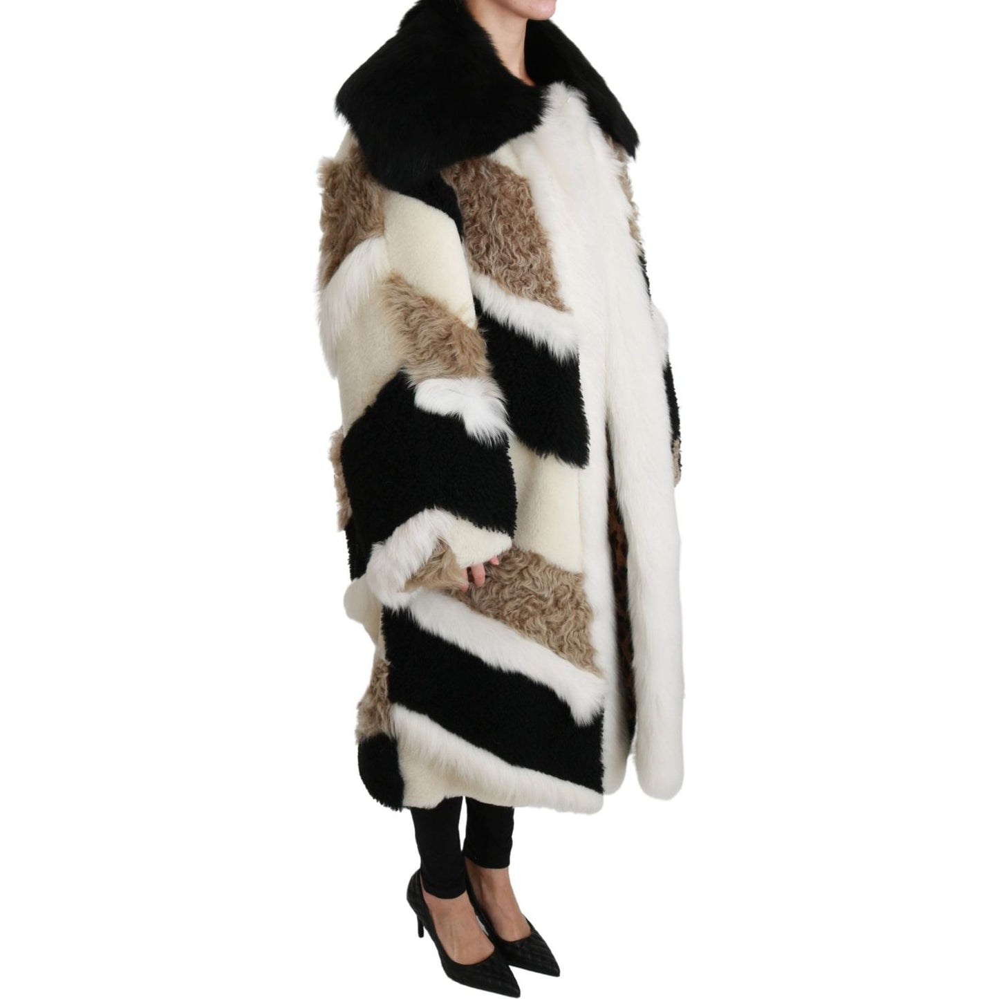 Elegant Multicolor Shearling Cape Coat