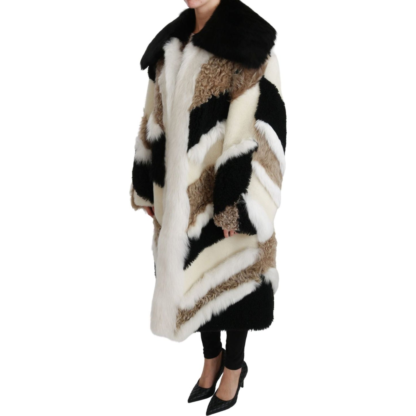 Elegant Multicolor Shearling Cape Coat