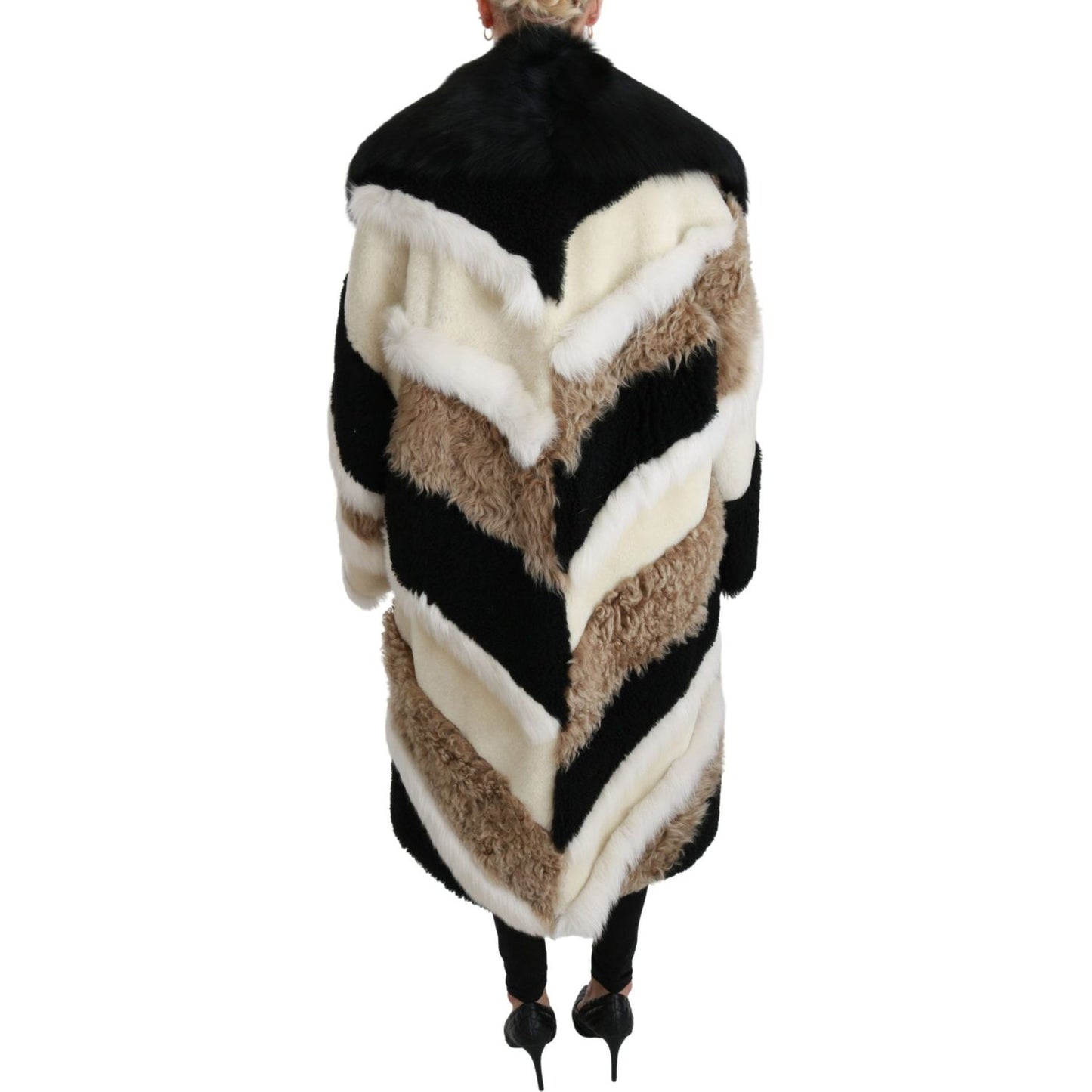 Elegant Multicolor Shearling Cape Coat