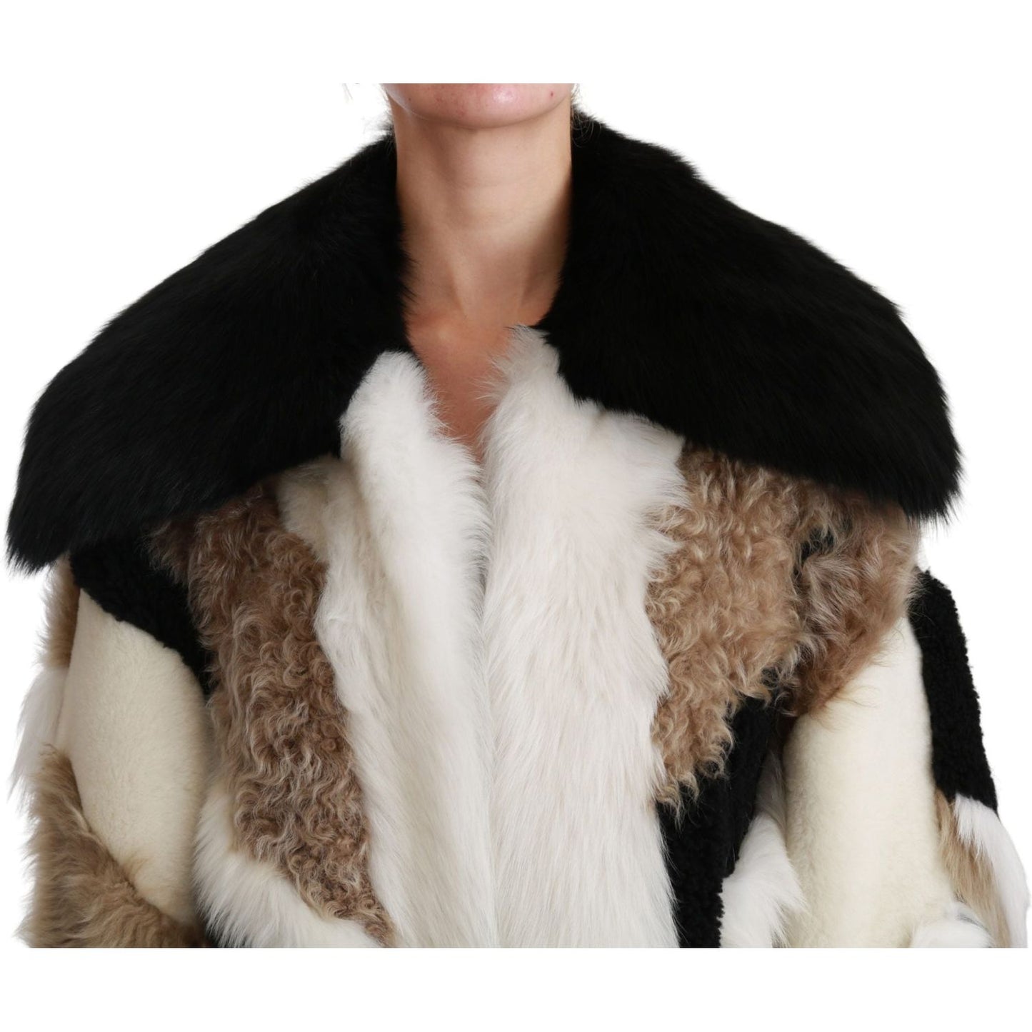 Elegant Multicolor Shearling Cape Coat