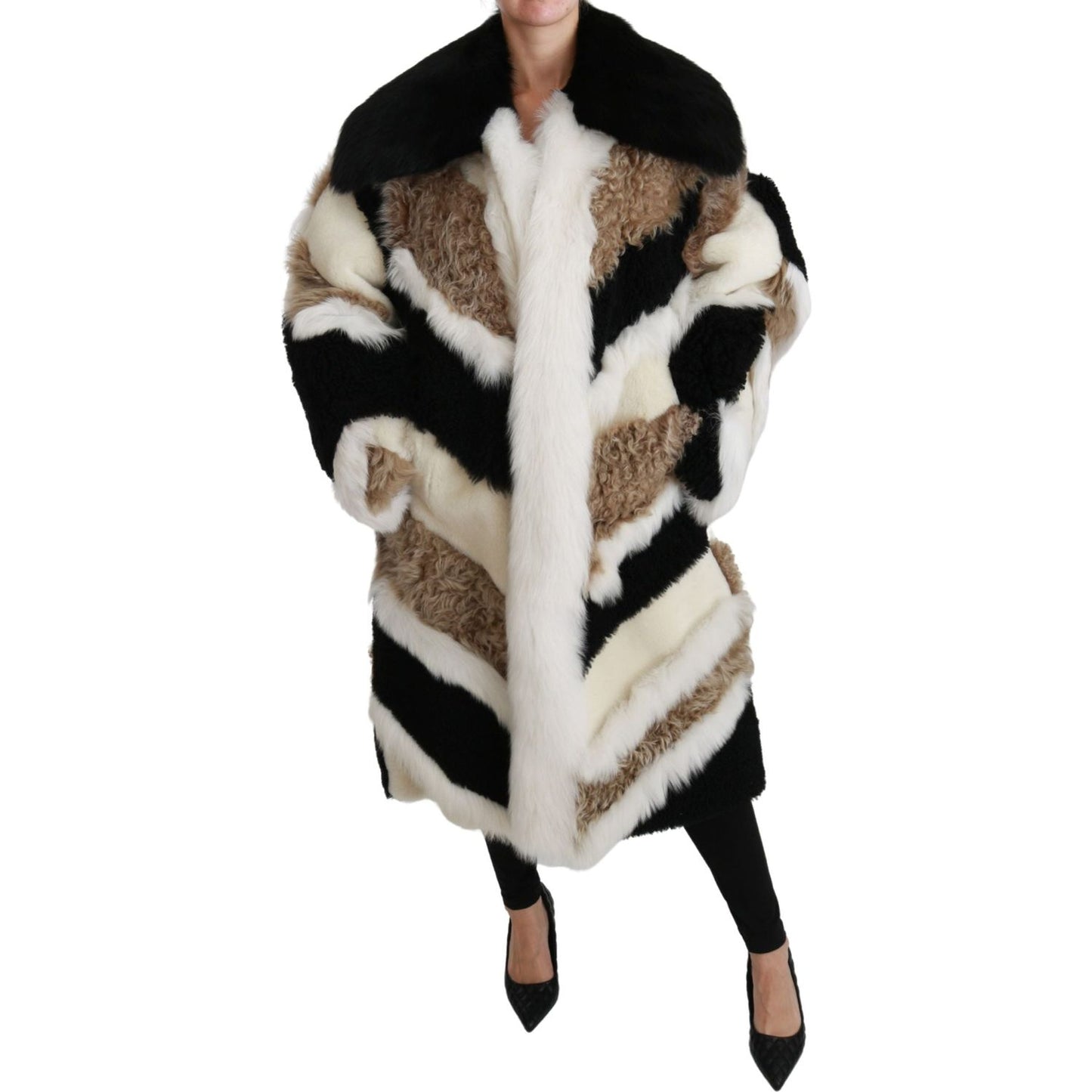 Elegant Multicolor Shearling Cape Coat