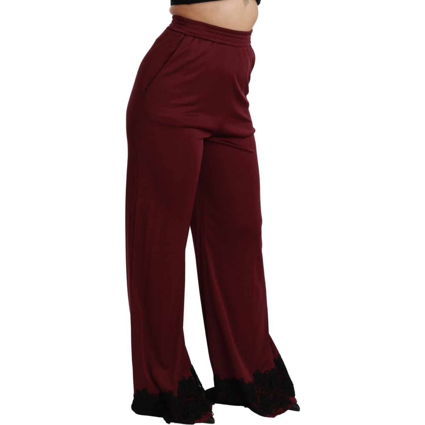 Elegant Maroon High Waist Wide Leg Trousers