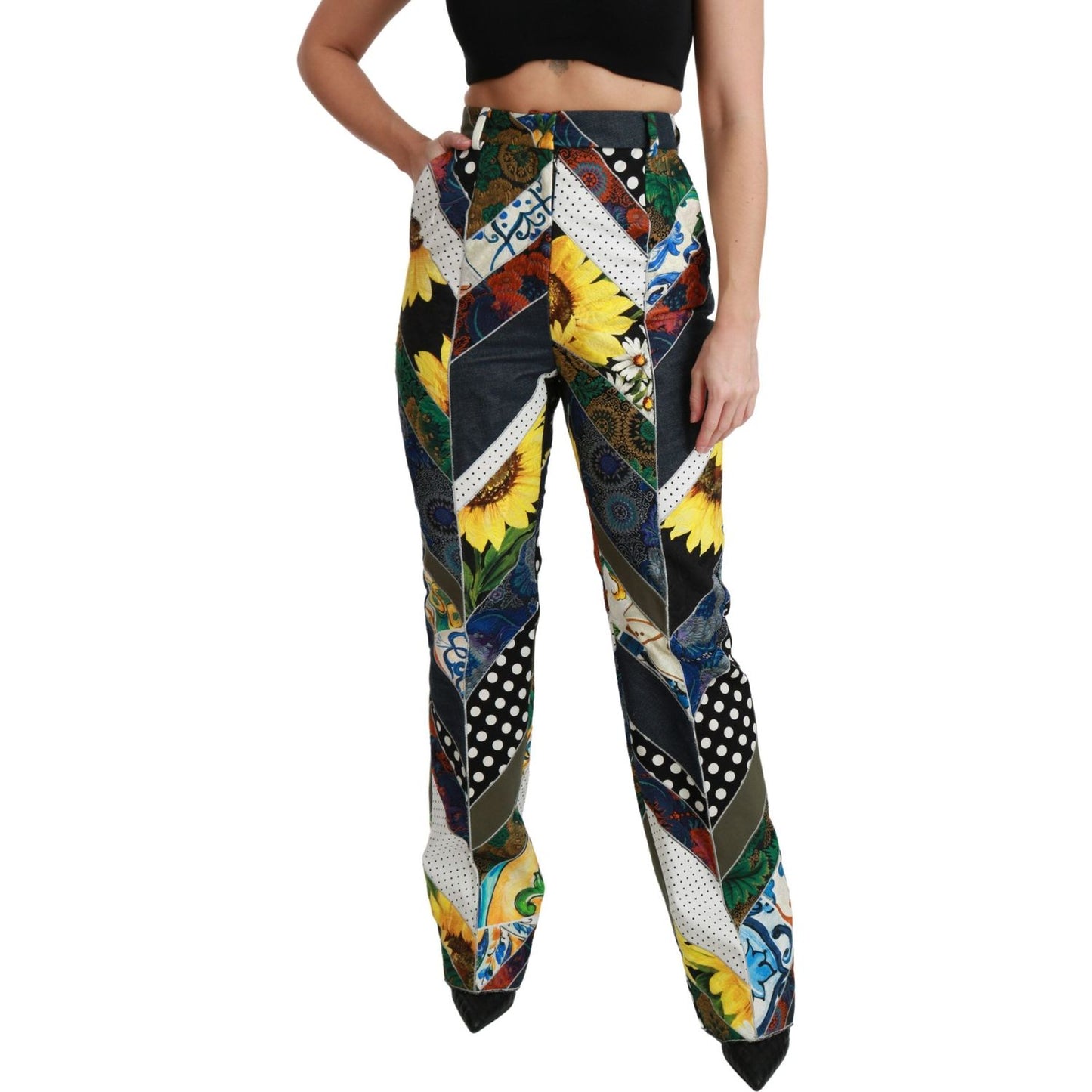 Elegant High Waist Multicolor Straight Pants