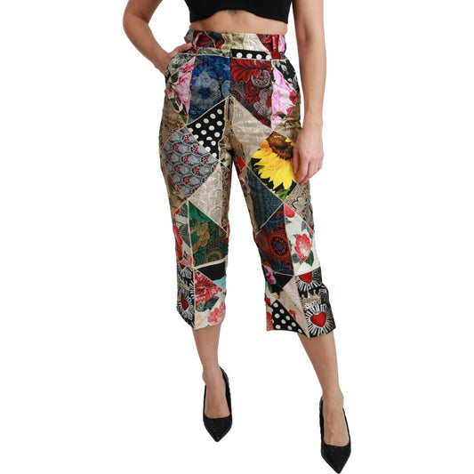 Elegant High Waist Cropped Silk Blend Trousers