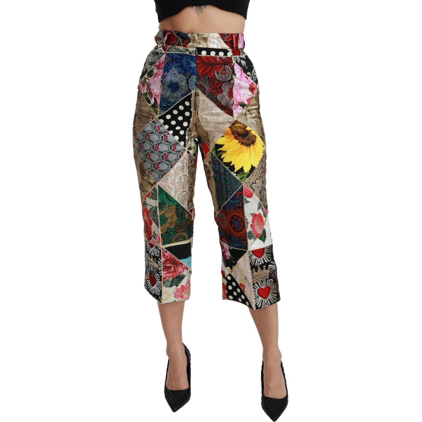 Elegant High Waist Cropped Silk Blend Trousers