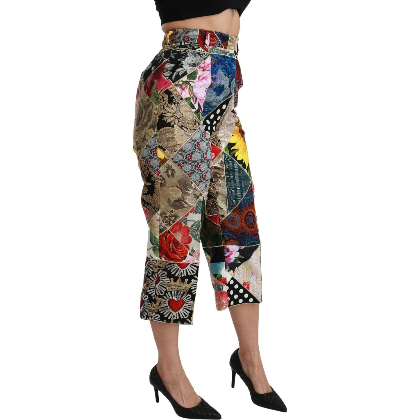 Elegant High Waist Cropped Silk Blend Trousers