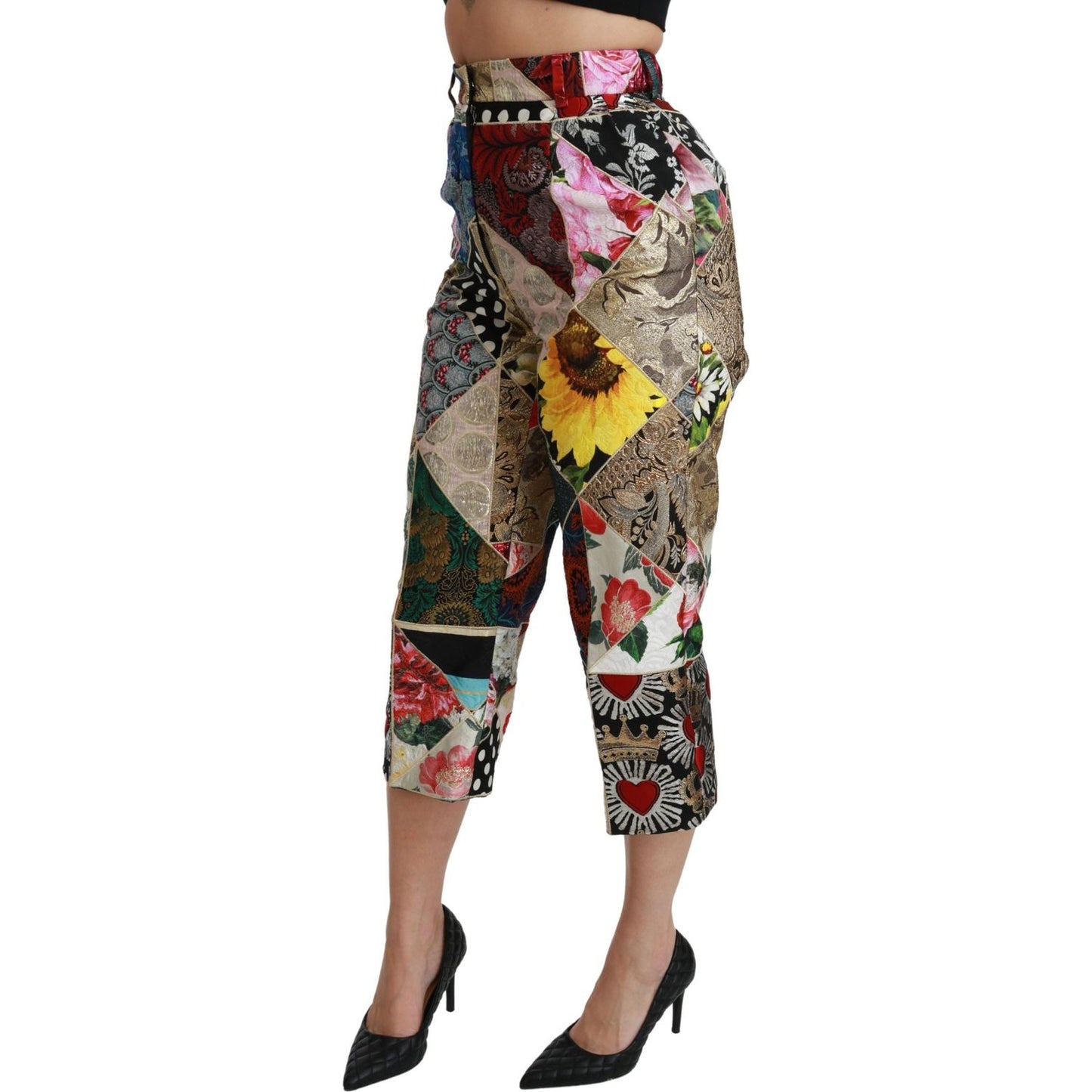 Elegant High Waist Cropped Silk Blend Trousers