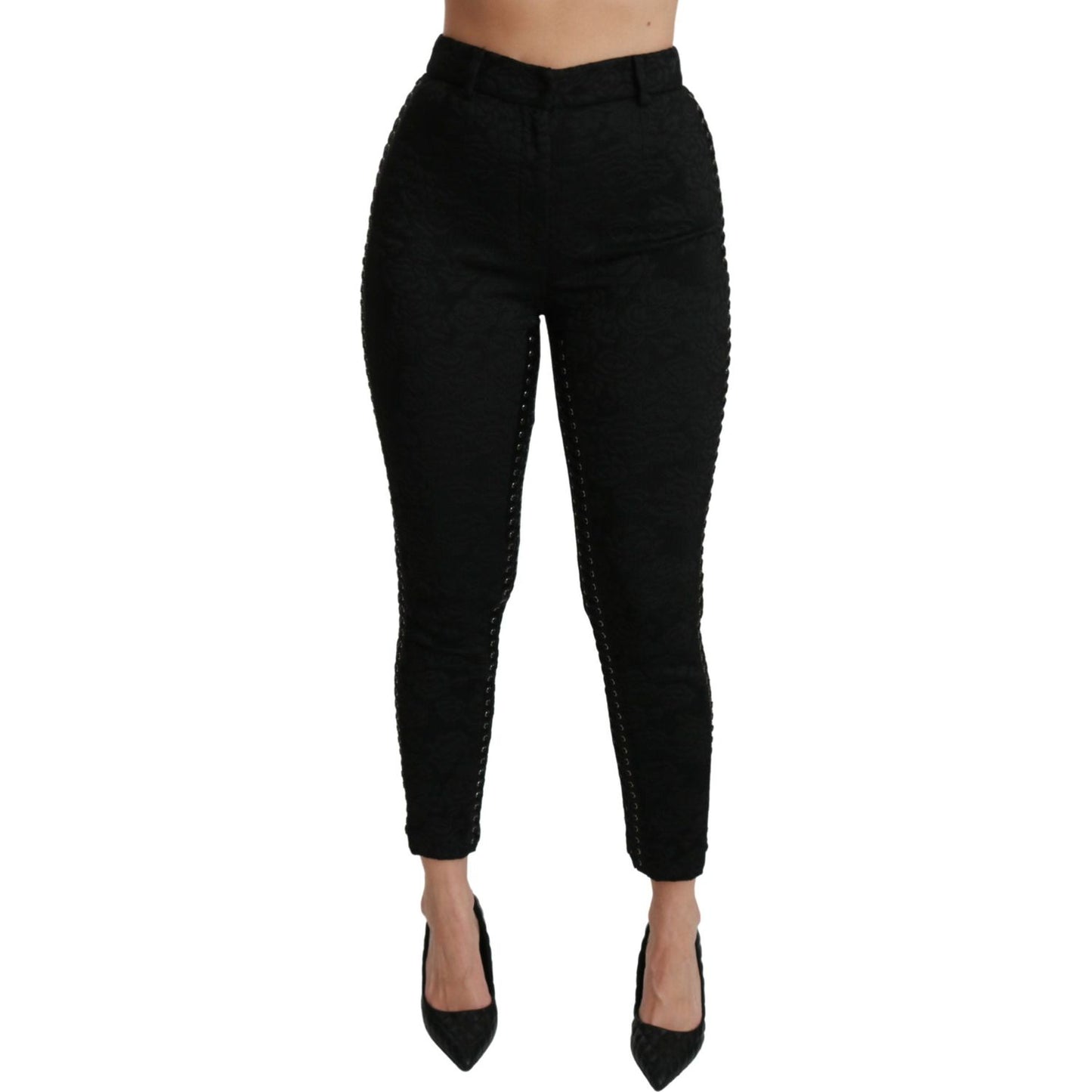 Dolce & Gabbana Black Brocade Skinny High Waist Pants Jeans & Pants