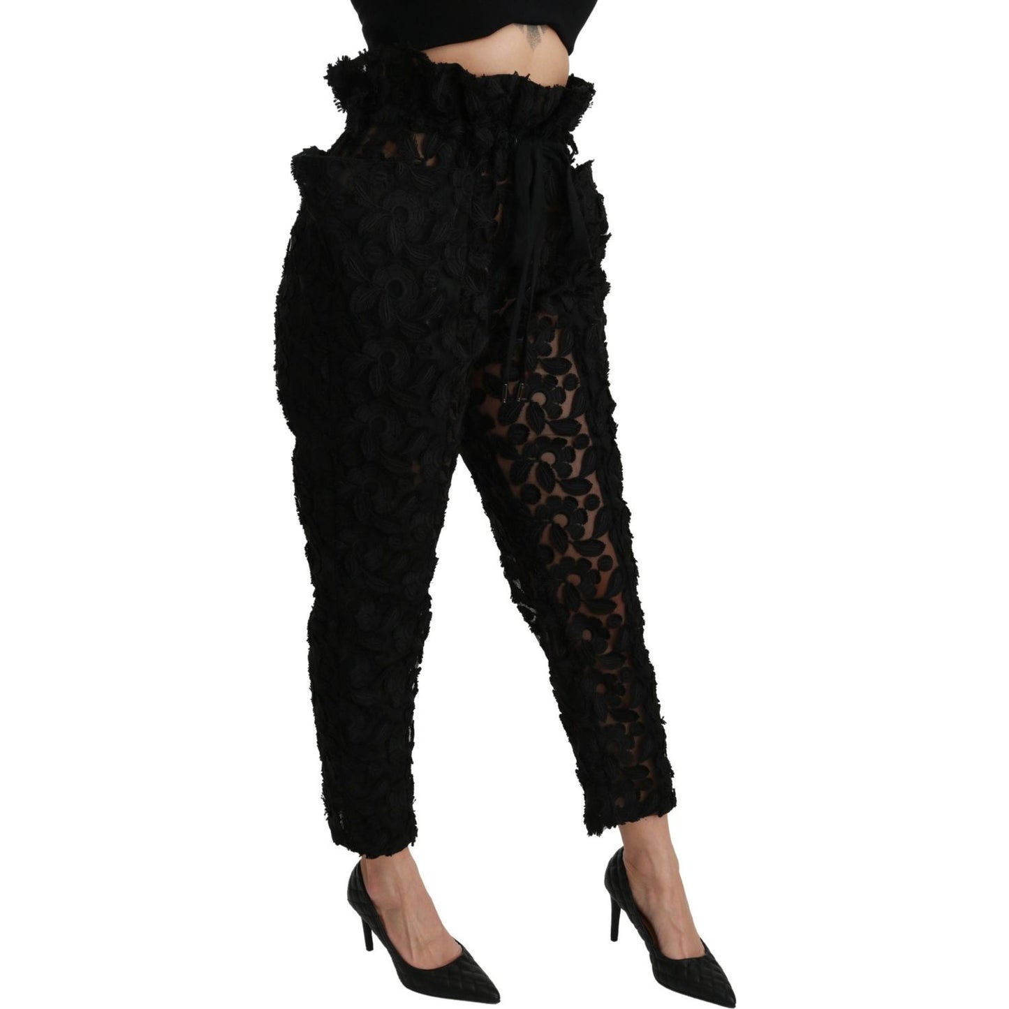 Chic Tapered High Waist Lace Pants