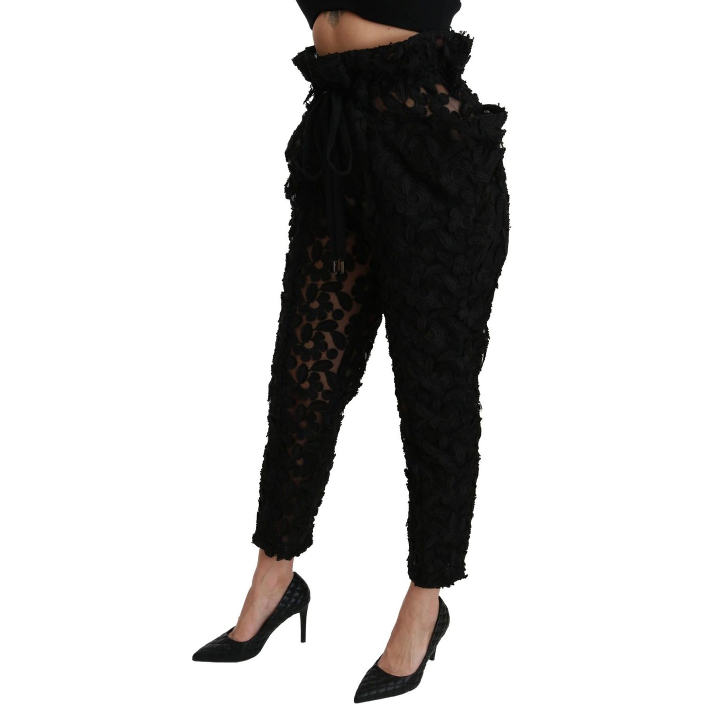 Chic Tapered High Waist Lace Pants