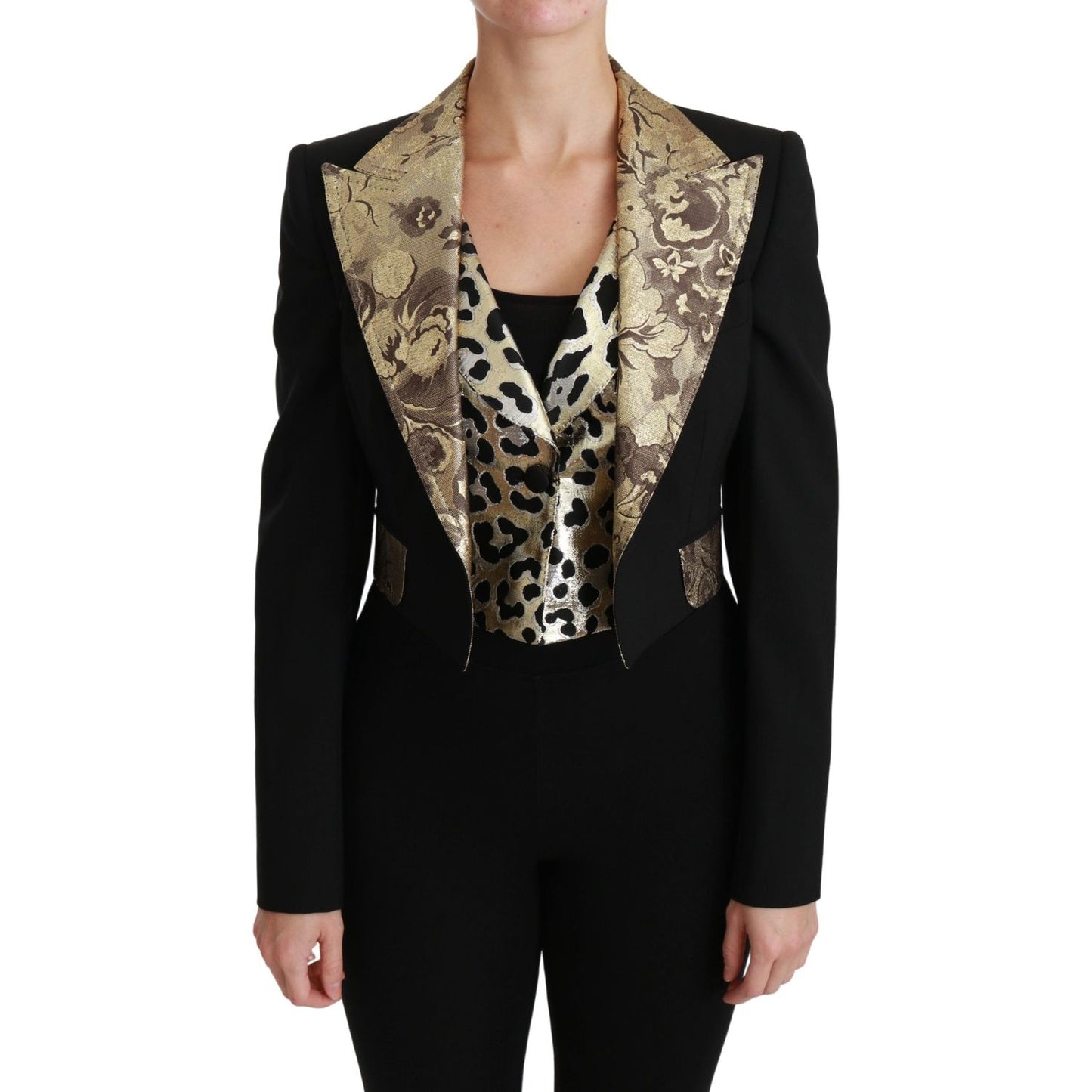 Opulent Black Gold Floral Jacket and Vest Ensemble