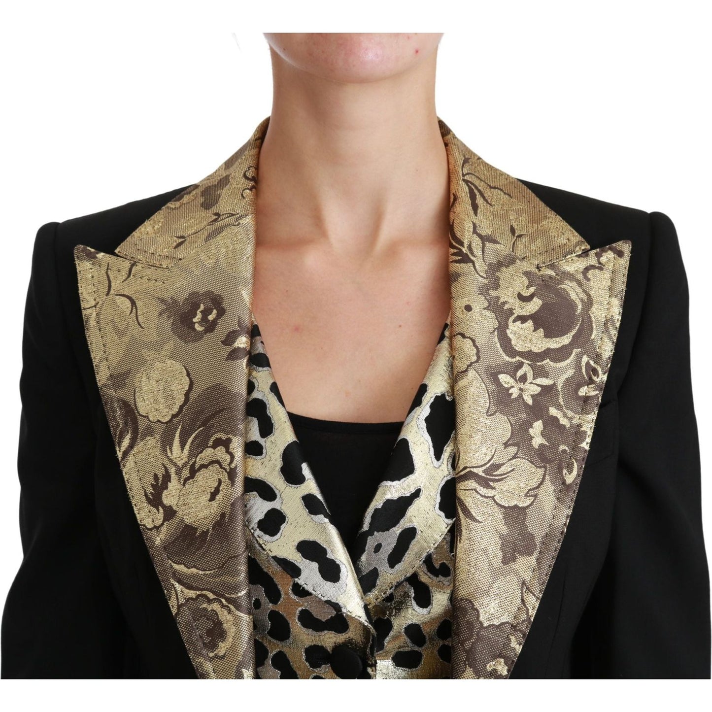 Opulent Black Gold Floral Jacket and Vest Ensemble