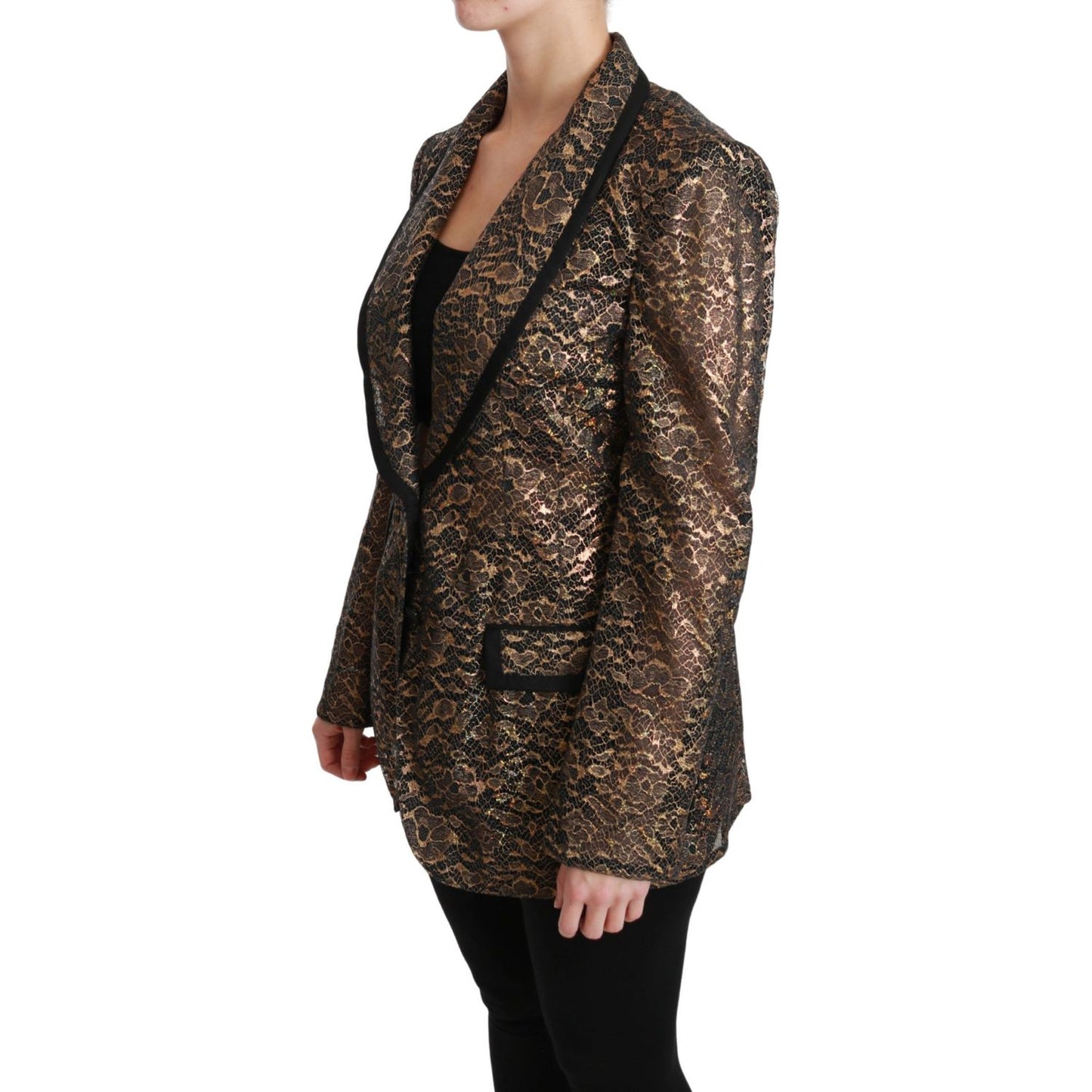 Elegant Gold Floral Lace Blazer Jacket