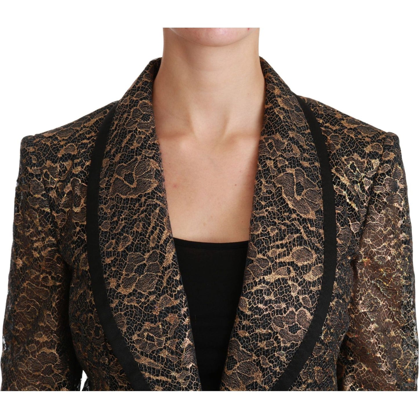 Elegant Gold Floral Lace Blazer Jacket