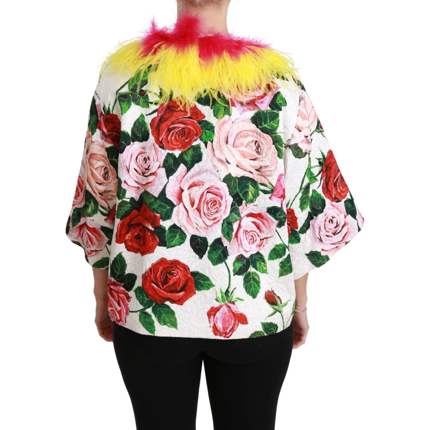 Elegant Floral Cape Jacket with Fur Details