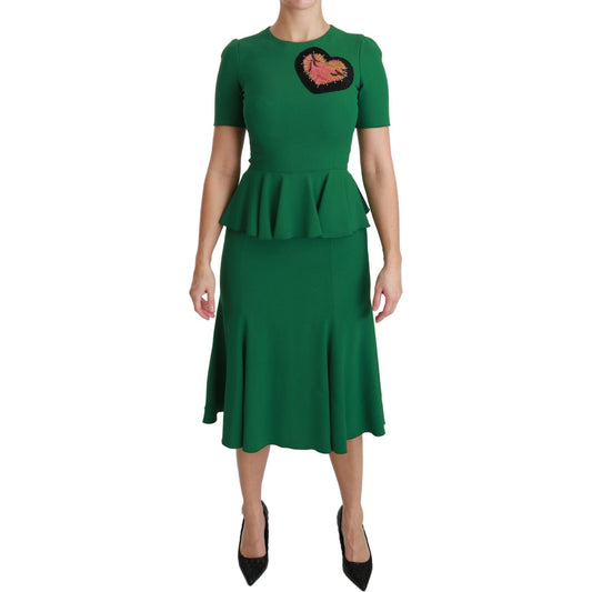 Dolce & Gabbana Green Heart Patch Mermaid Midi Viscose Dress Dolce & Gabbana