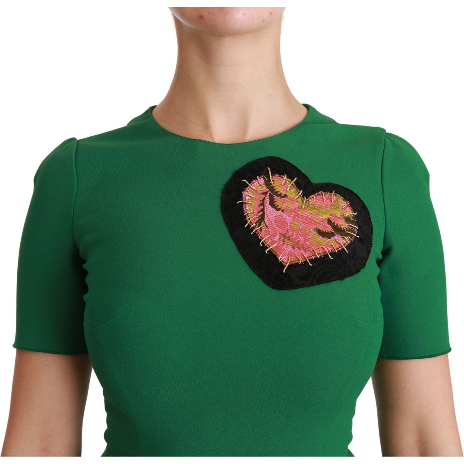 Dolce & Gabbana Green Heart Patch Mermaid Midi Viscose Dress