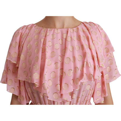 Dolce & Gabbana Silk Pink Polka Dots Pleated A-line Midi Dress