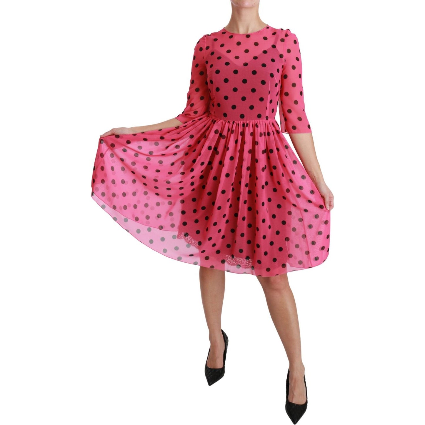 Elegant Polka Dot A-Line Knee Length Dress