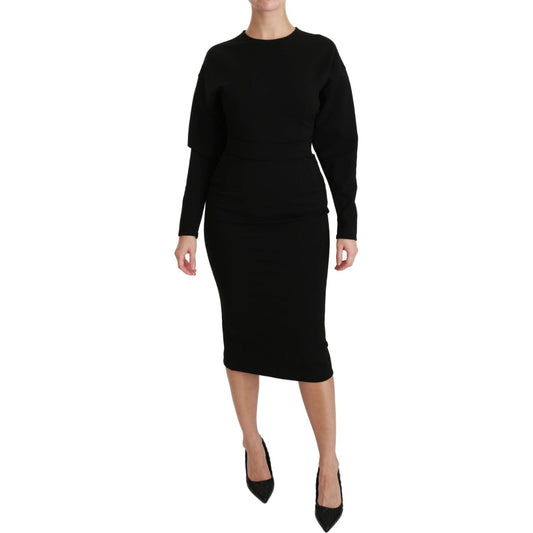 Elegant Black Bodycon Sheath Midi Dress