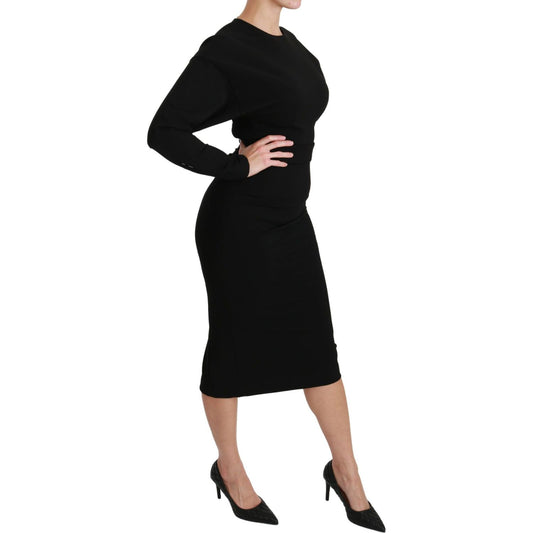 Elegant Black Bodycon Sheath Midi Dress