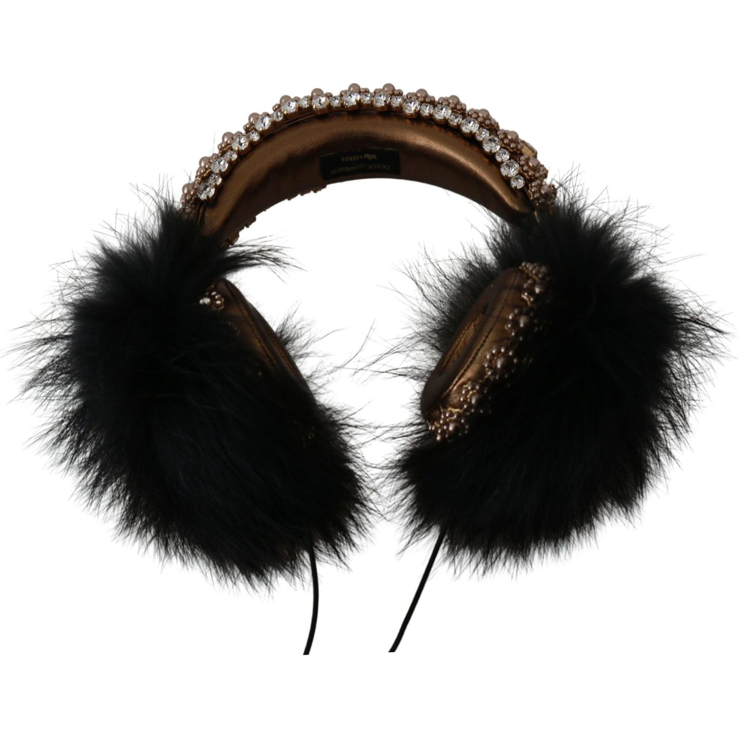 Gold Black Crystal Embellished Headphones