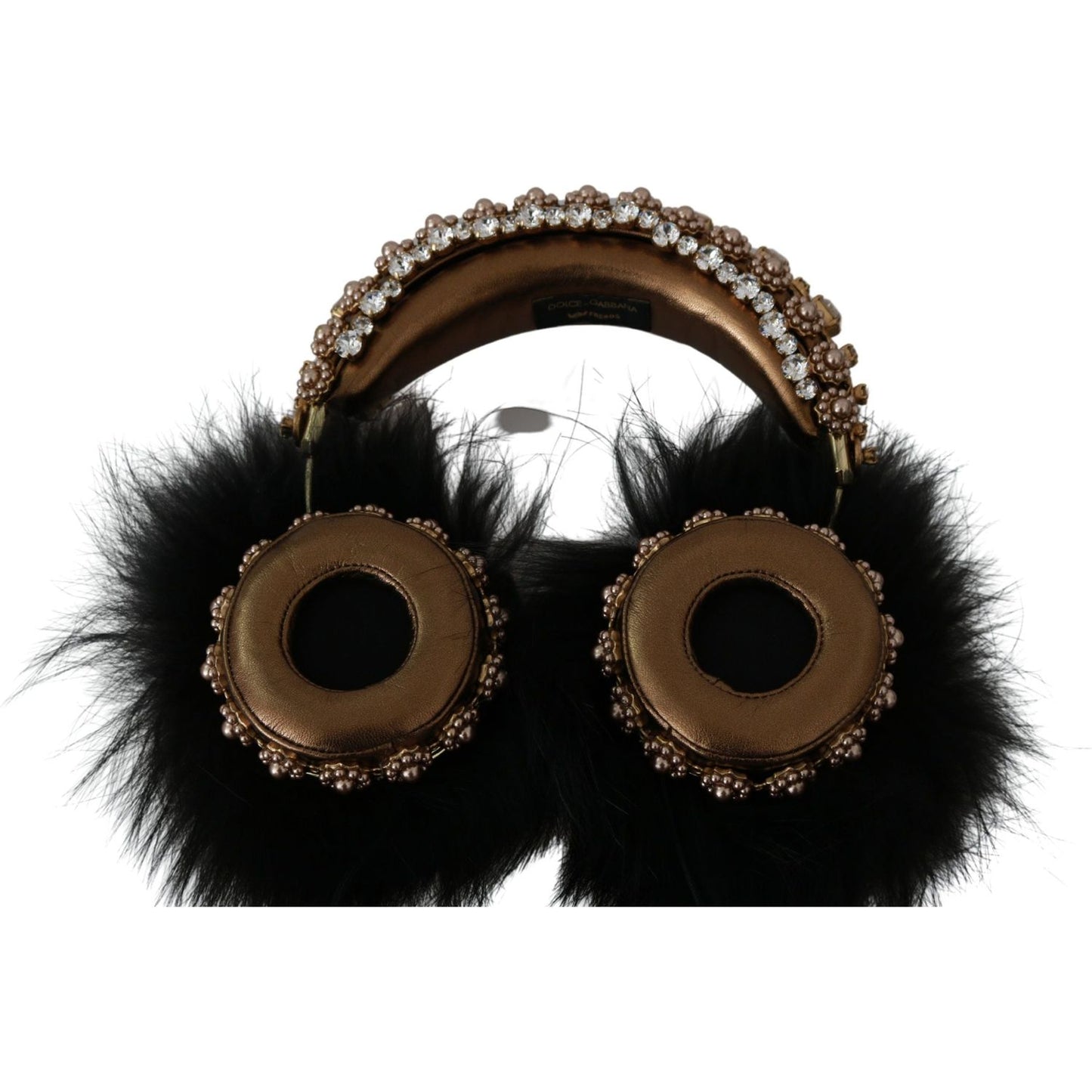 Gold Black Crystal Embellished Headphones