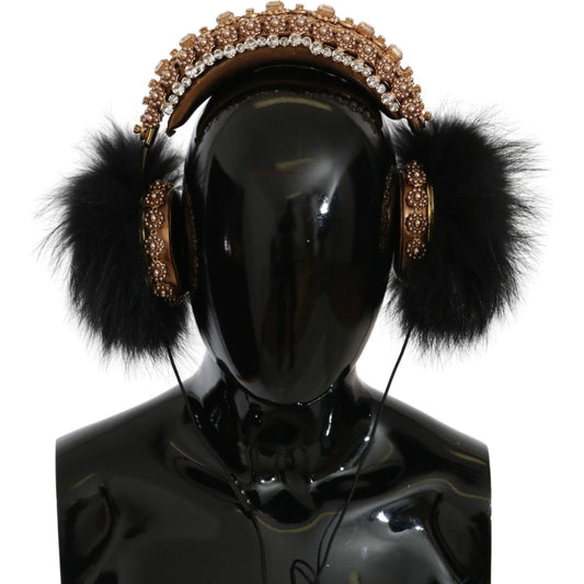 Gold Black Crystal Embellished Headphones