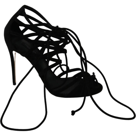 Elegant Black Suede Stiletto Ankle Strap Sandals