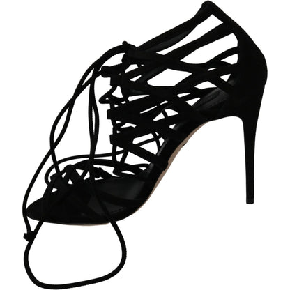 Dolce & Gabbana Black Suede Strap Stilettos Shoes Sandals Heeled Sandals