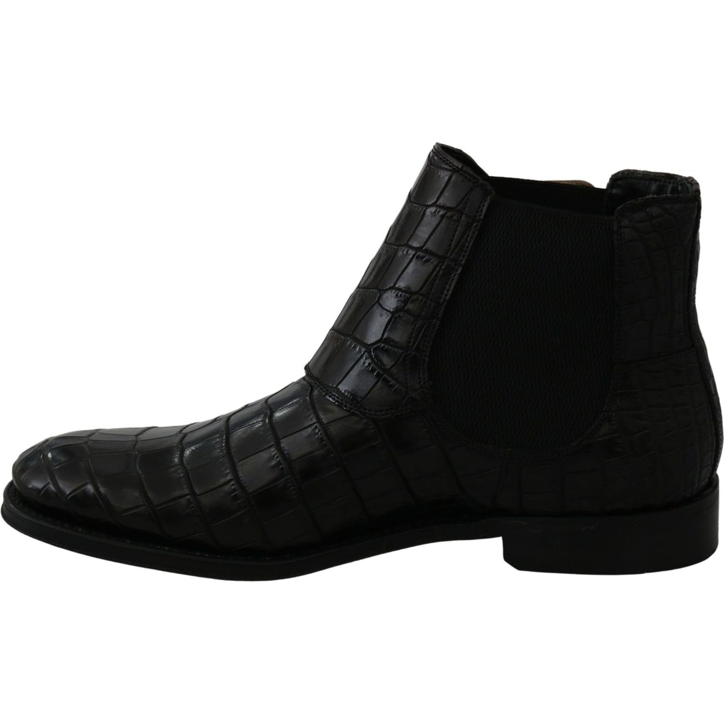 Dolce & Gabbana Black Crocodile Leather Derby Boots Shoes
